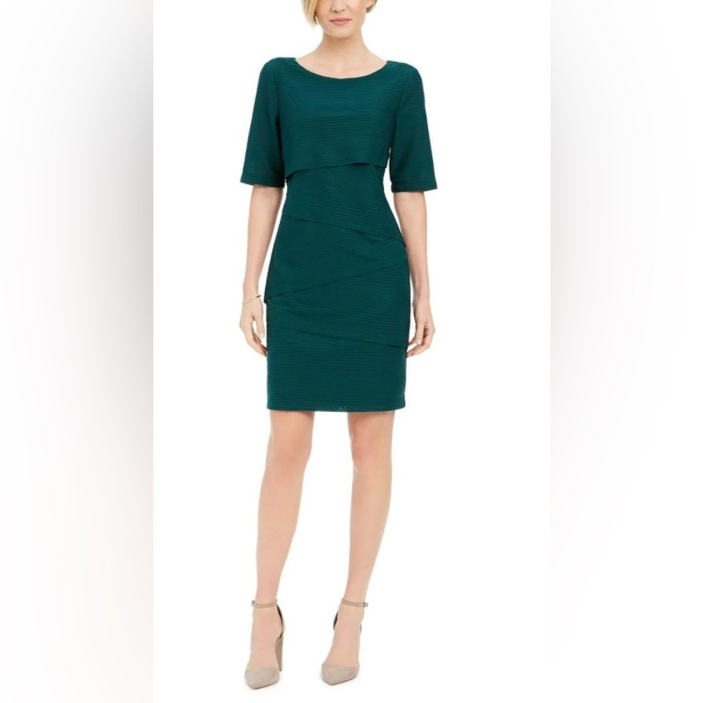 Connected Apparel Petites Midi Dress PINE GREEN color